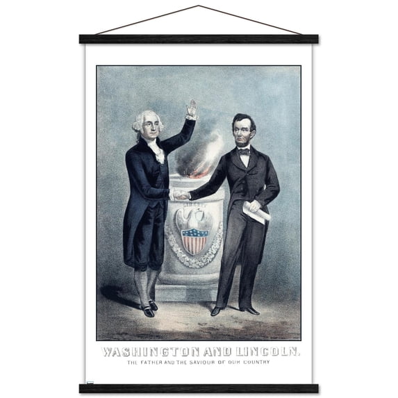 George Washington and Abraham Lincoln Shaking Hands Wall Poster with Magnetic Frame, 22.375" x 34"