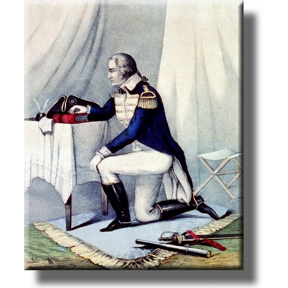 George Washington at Prayer Vintage Picture on Stretched Canvas, Wall Art Décor, Ready to Hang!