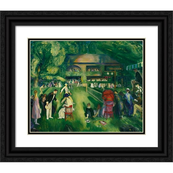 George Wesley Bellows 14x12 Black Ornate Wood Framed Double Matted Museum Art Print Titled: Tennis at Newport (1920)