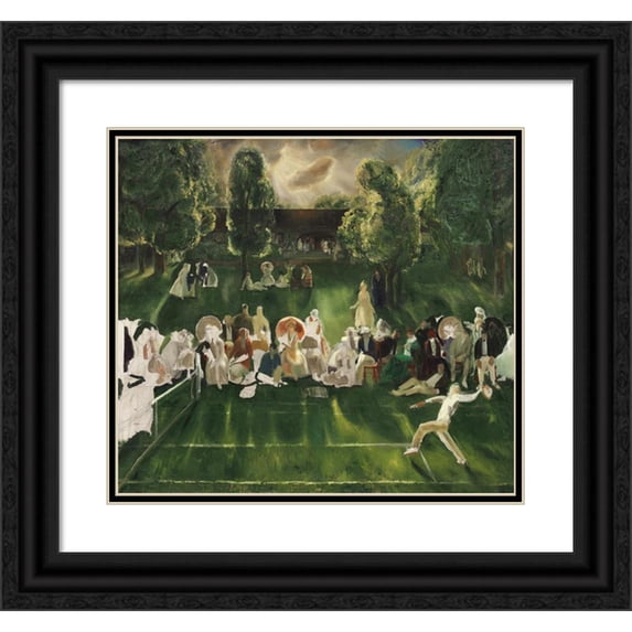 George Wesley Bellows 16x15 Black Ornate Wood Framed Double Matted Museum Art Print Titled - Tennis Tournament (1920)
