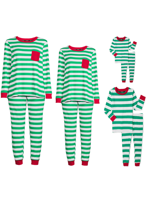 Women’s Jolly Green Stripe Matching Family Pajamas Set, 2-Piece, Sizes S-XL