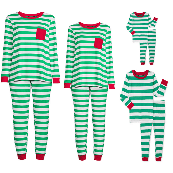 George Women’s Jolly Green Stripe Matching Family Pajamas Set, 2-Piece, Sizes S-XL