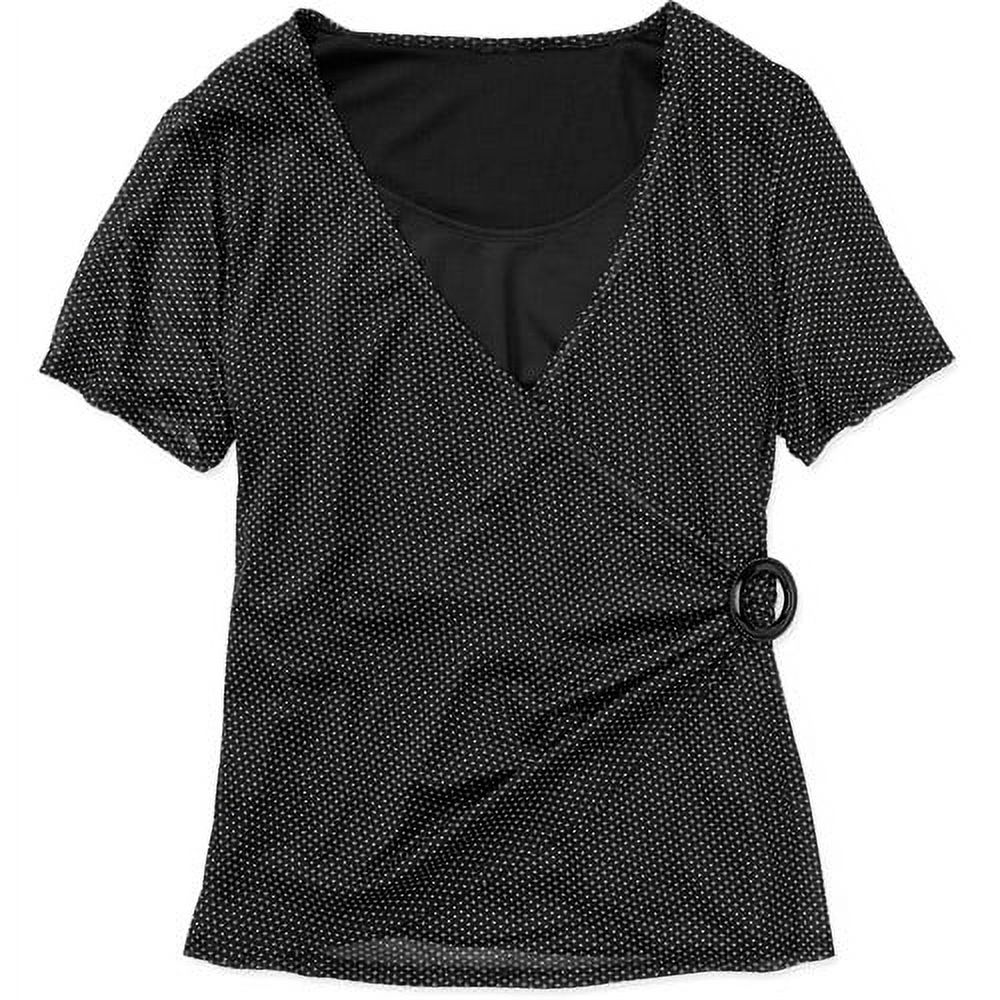 Womens PlusSize Mesh Top With FauxWrap Detail