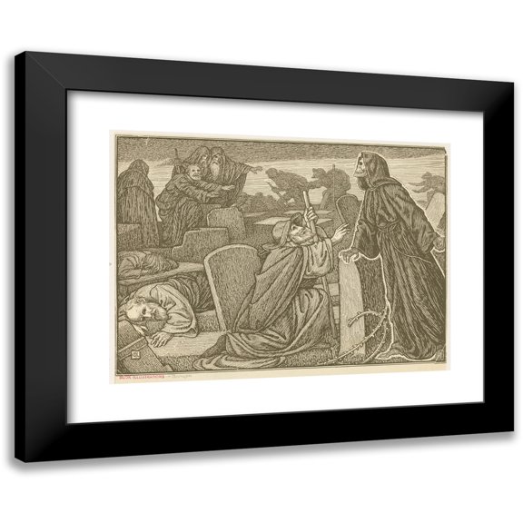George Woolliscroft Rhead 14x11 Black Modern Framed Museum Art Print Titled - They Perceived Several Men Walking Up and Down Among the Tombs that Were There. (1898)