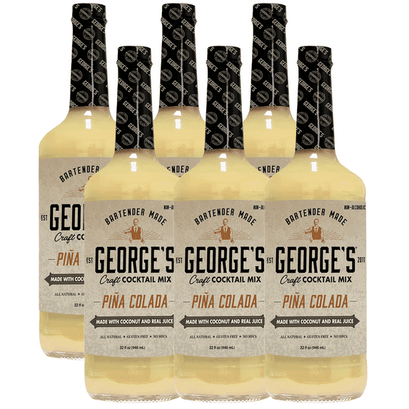 George’s Beverage Company 6 Pack Pina Colada Mix - 1L Bottle - Gluten Free, All Natural Mixer