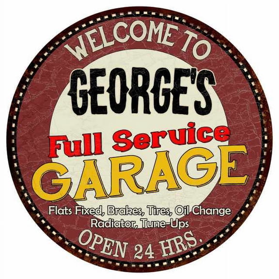 George's Full Service Garage 14" Round Metal Sign Man Cave Decor 100140037284