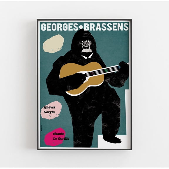Georges Brassens Chante Le Gorille, Original Tribute Music Polish Poster, Art, Wall Decor, Hanging, Home, Room, Guitar Wall Art, Modern Wall Decor, 8x12 UNFRAMED
