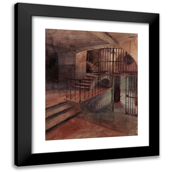 Georges Cain 12x14 Black Modern Framed Museum Art Print Titled - Prison Staircase (1897)