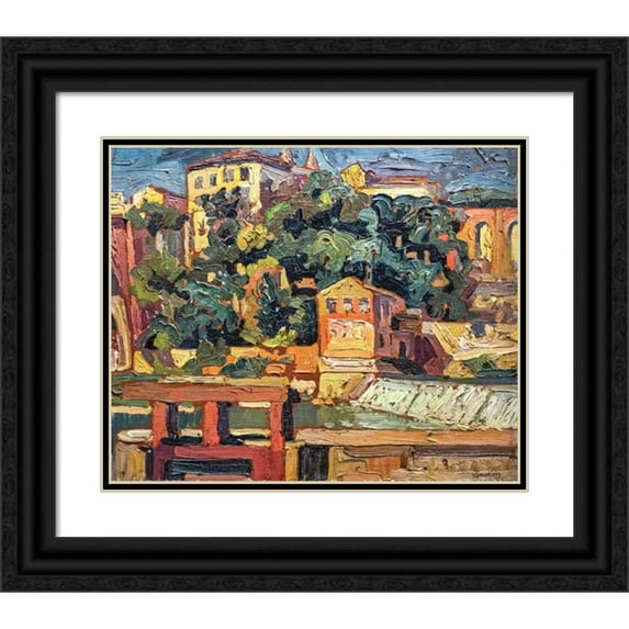 Georges Gaudion 14x12 Black Ornate Wood Framed Double Matted Museum Art Print Titled: The Mill and the Castagne in Rabastens