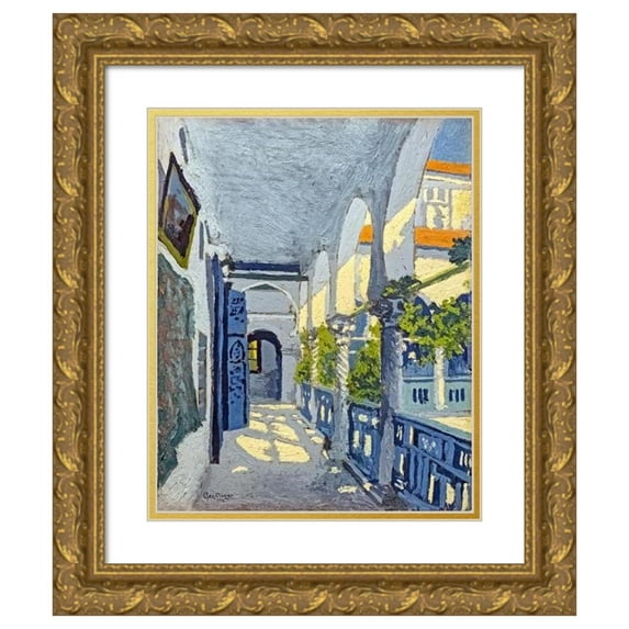 Georges Gaudion 15x18 Gold Ornate Wood Frame and Double Matted Museum Art Print Titled - Gallery of a Moroccan Riad (1912)