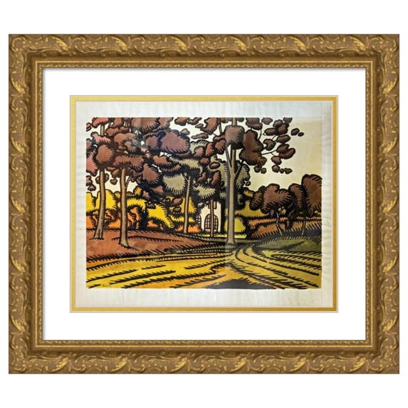 Georges Gaudion 24x20 Gold Ornate Framed and Double Matted Museum Art Print Titled - House Behind the Trees
