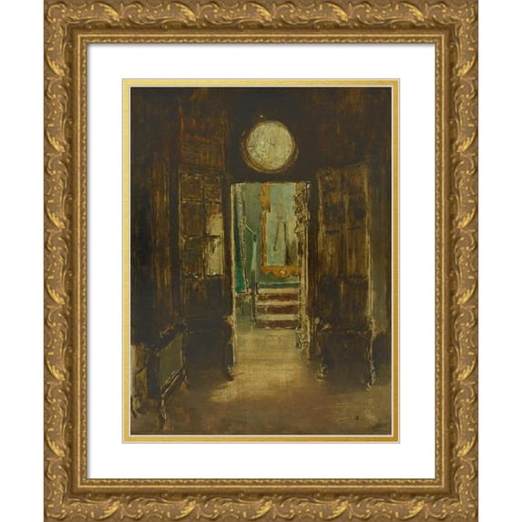 Georges Hugo 15x18 Gold Ornate Wood Frame and Double Matted Museum Art Print Titled - The Look-Out Staircase in Hauteville House