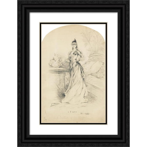 Georges Jules Victor Clairin 17x24 Black Ornate Framed Double Matted Museum Art Print Titled: Sarah Bernhardt in L'Etrangere (1879)