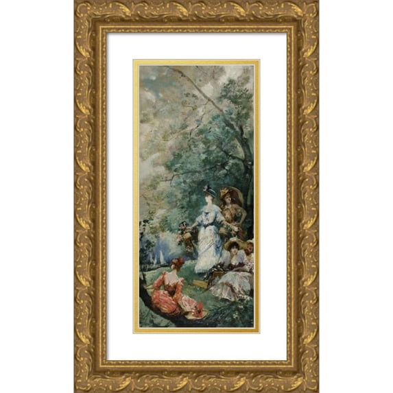 Georges Jules Victor Clairin 8x14 Gold Ornate Wood Frame and Double Matted Museum Art Print Titled - Country Feast Around Paris (1891)