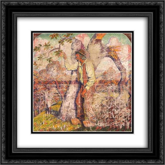 Georges Lacombe 2x Matted 22x20 Black Ornate Framed Art Print 'The apple picker'