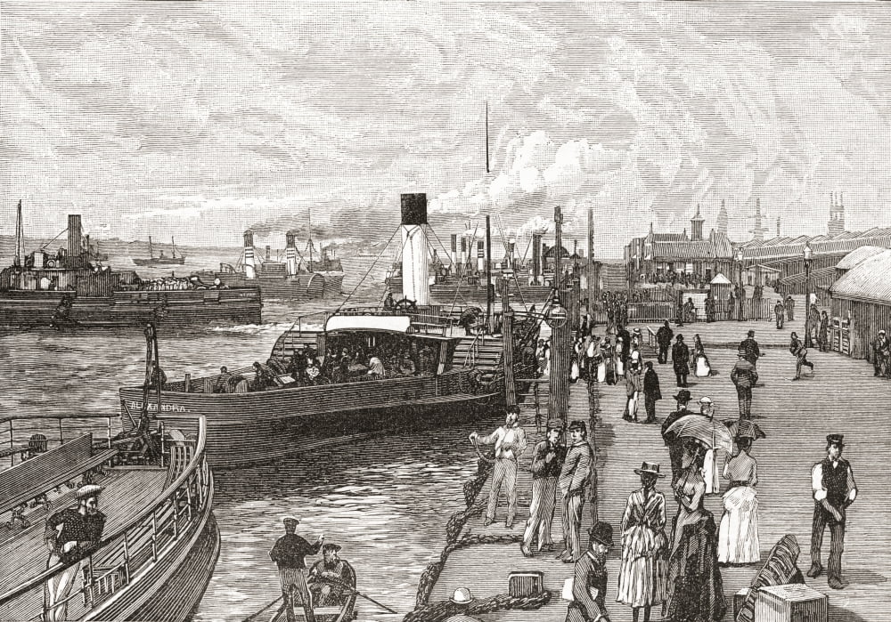 Georges Landing Stage Liverpool Lancashire England in the 19th century From Cities of the World published c1893 Canvas Art - Ken Welsh Design Pics (32 x 22)
