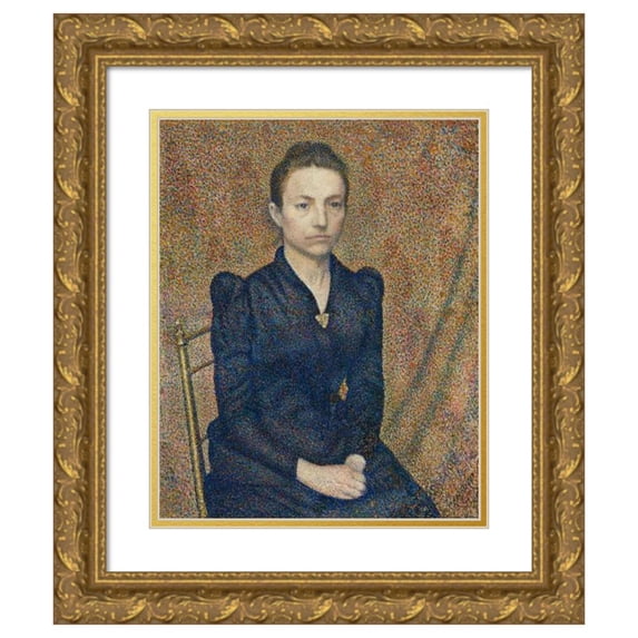 Georges Lemmen 12x14 Gold Ornate Wood Frame and Double Matted Museum Art Print Titled - Portrait of the Artist's Sister (1891)