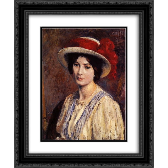 Georges Lemmen 2x Matted 20x24 Black Ornate Framed Art Print 'Hat with a Red Ribbon'
