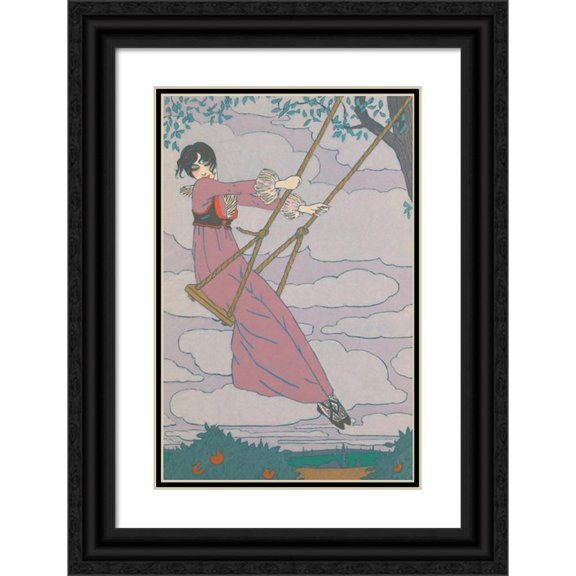 Georges Lepape 11x14 Black Ornate Wood Framed Double Matted Museum Art Print Titled: La Balancoire (1912)
