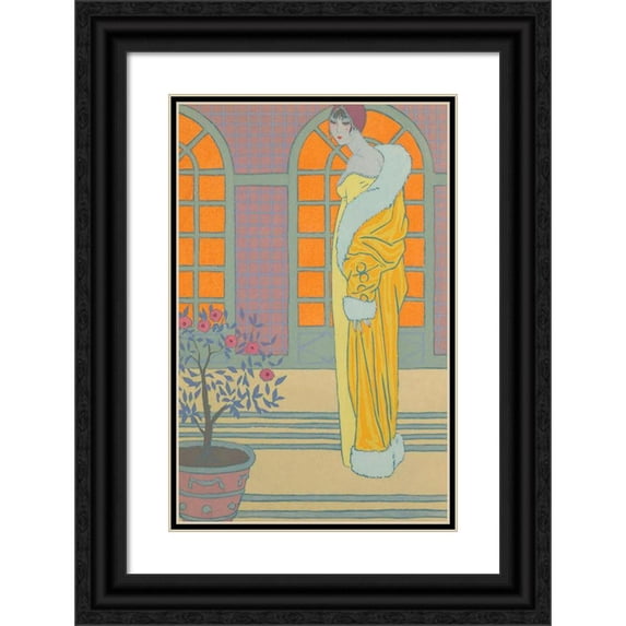 Georges Lepape 17x24 Black Ornate Framed Double Matted Museum Art Print Titled: On the Garden Steps (1912)