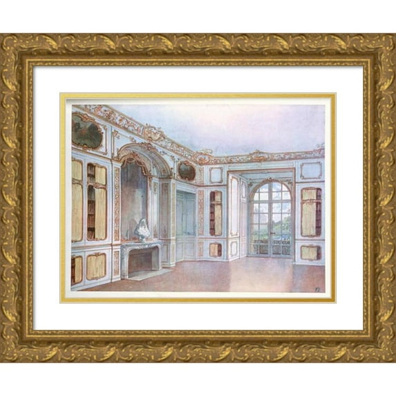 Georges Rémon 14x11 Gold Ornate Wood Frame and Double Matted Museum Art Print Titled - Library of the King a Versailles. (1907)