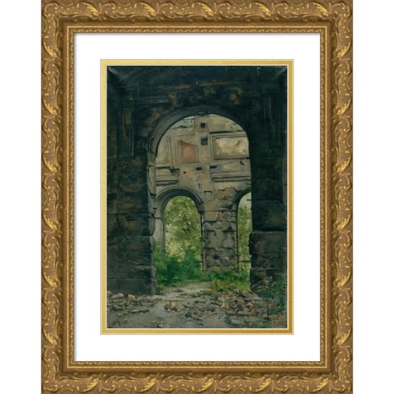 Georges Rouard 13x18 Gold Ornate Wood Frame and Double Matted Museum Art Print Titled - Inner View of the Ruins of the Former Court of Auditors, Quai D'Orsay (1888)