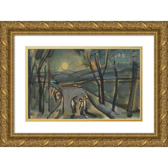 Georges Rouault 18x13 Gold Ornate Wood Frame and Double Matted Museum Art Print Titled - Three Figures in a Moonlit Landscape (1914)