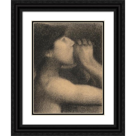Georges Seurat 12x14 Black Ornate Wood Framed Double Matted Museum Art Print Titled: L'Echo (Echo), Study for a Swim, Asnieres (Bathers at Asnieres) (1883-84)