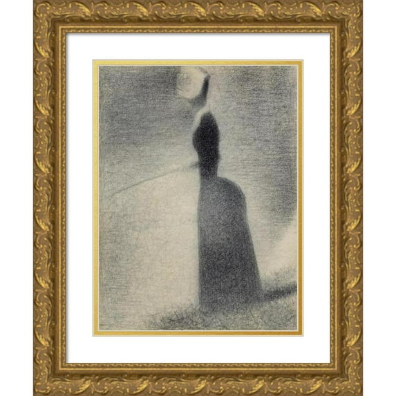 Georges Seurat 12x14 Gold Ornate Wood Frame and Double Matted Museum Art Print Titled - A Woman Fishing (1884)