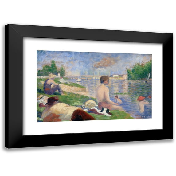 Georges Seurat 14x11 Black Modern Framed Museum Art Print Titled - Final Study for “Bathers at Asnieres” (1883)