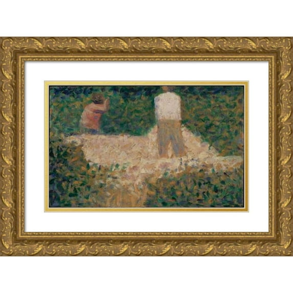 Georges Seurat 14x11 Gold Ornate Wood Frame and Double Matted Museum Art Print Titled - Two Stonebreakers (ca. 1881)