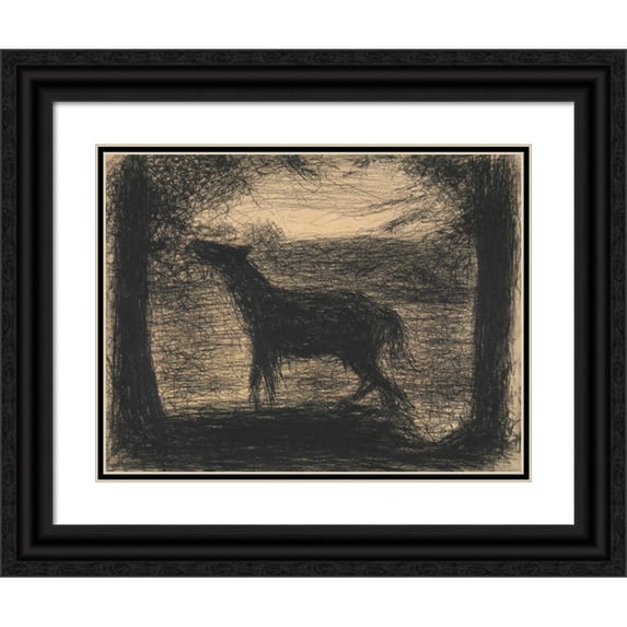 Georges Seurat 14x12 Black Ornate Wood Framed Double Matted Museum Art Print Titled: Foal (Le Poulain) (Also Called ‘The Colt’) (1882-83)