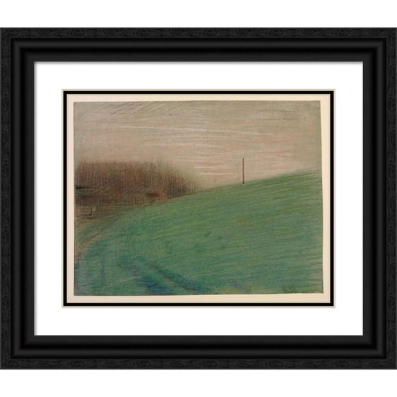 Georges Seurat 18x15 Black Ornate Wood Framed Double Matted Museum Art Print Titled - The Meadow (1881)