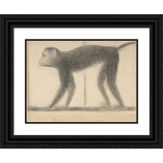 Georges Seurat 24x19 Black Ornate Framed Double Matted Museum Art Print Titled: Monkey (1884)