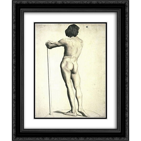 Georges Seurat 2x Matted 20x24 Black Ornate Framed Art Print 'Man standing, leaning on a stick'