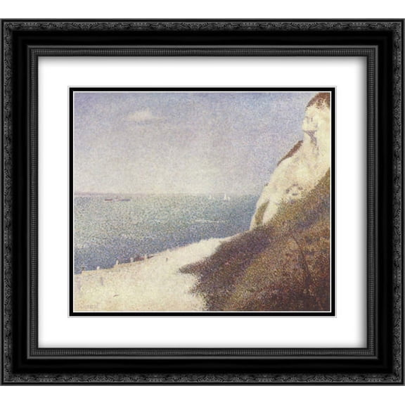 Georges Seurat 2x Matted 24x20 Black Ornate Framed Art Print 'Beach at Bas Butin, Honfleur'