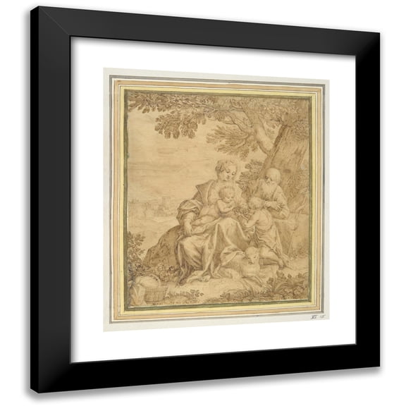 Georges Vallet 12x14 Black Modern Framed Museum Art Print Titled - Holy Family with Saint&nbsp;John (1628)