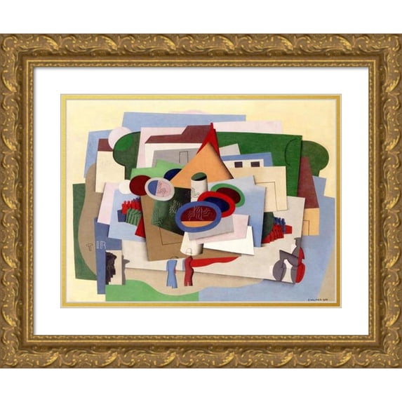 Georges Valmier 14x12 Gold Ornate Wood Frame and Double Matted Museum Art Print Titled - The Village Fun Fair (1925)