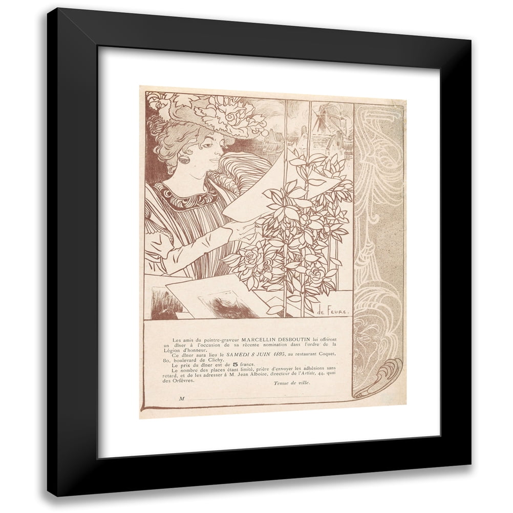 Georges de Feure 12x14 Black Modern Framed Museum Art Print Titled - Invitation to a Dinner in Honor of Marcellin Desboutin (1895-06)