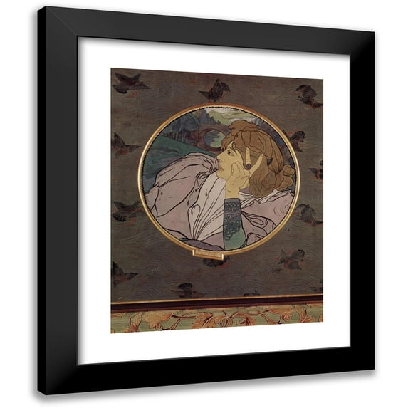 Georges de Feure 12x14 Black Modern Framed Museum Art Print Titled - The Voice of Evil or Melancholy, Tondo (1895)