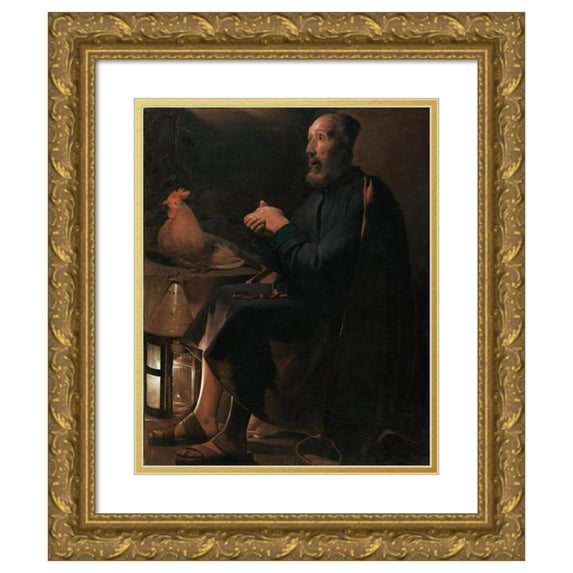 Georges de La Tour 12x14 Gold Ornate Wood Frame and Double Matted Museum Art Print Titled - Saint Peter Repentant (1645)