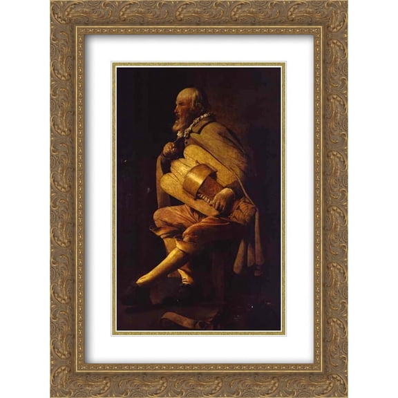 Georges de la Tour 2x Matted 18x24 Gold Ornate Framed Art Print 'The Hurdy-Gurdy Player '