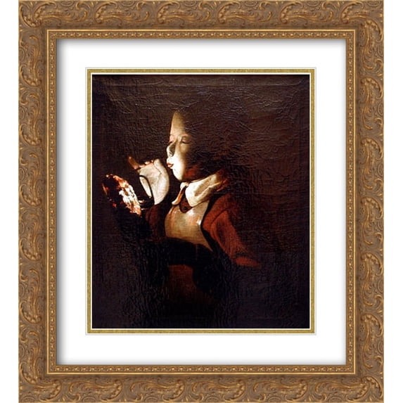 Georges de la Tour 2x Matted 20x24 Gold Ornate Framed Art Print 'Boy Blowing at Lamp'