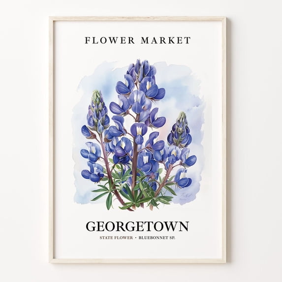 Botanical Flower Graphics Georgetown Texas Flower Market Art Print Bluebonnet Botanical Pastel ...