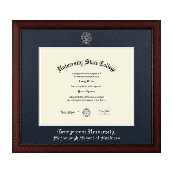 Framerly - Georgetown Business Diploma Frame with Navy and Silver Mat