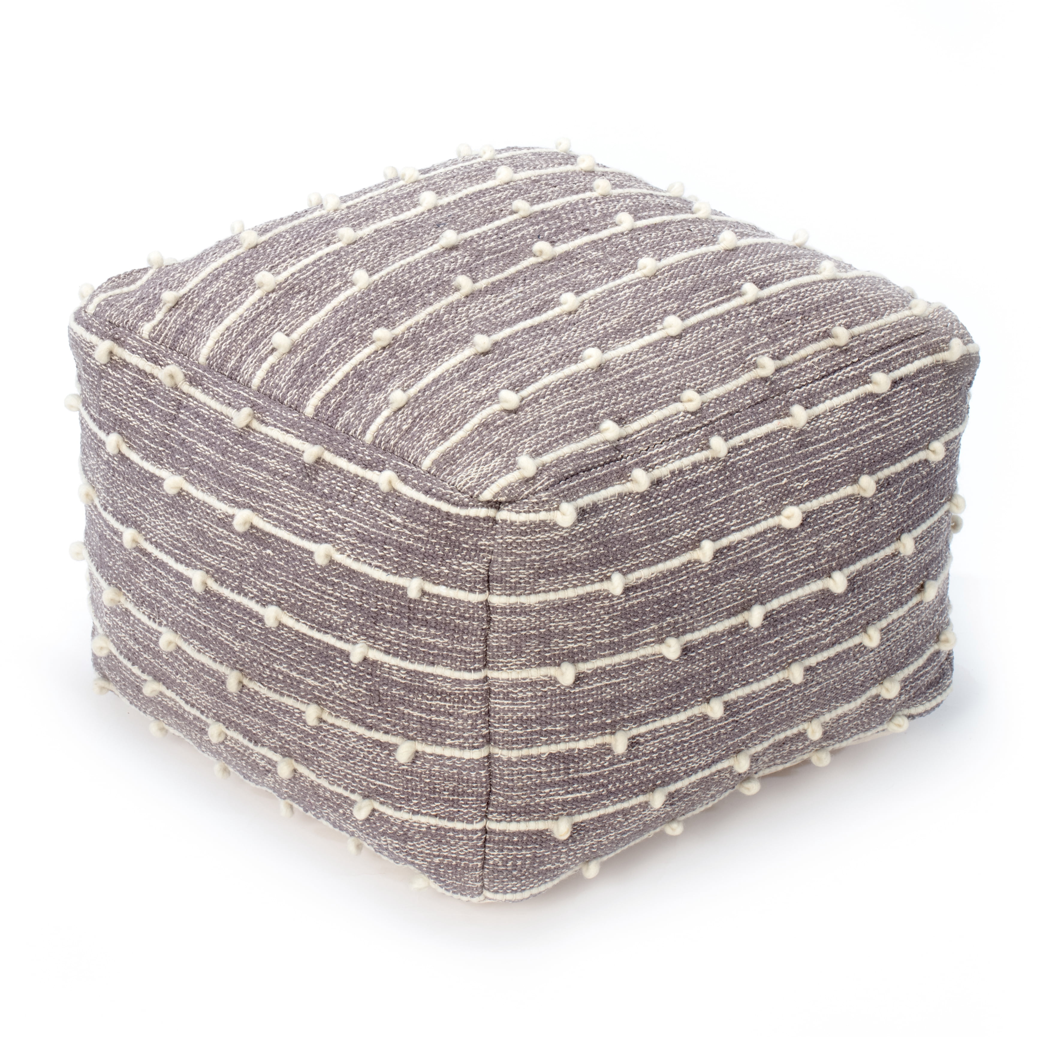 Georgette 22" x 22" x 16" Gray & Ivory Pouf