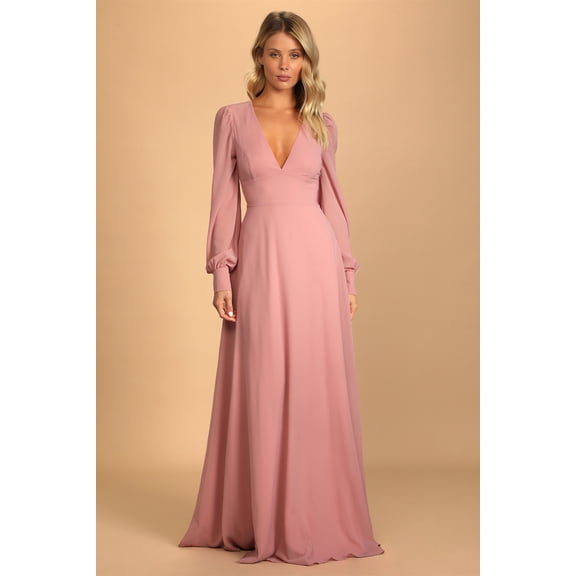 Georgette Long Sleeve Puff V-Neck Plain Tall Dress