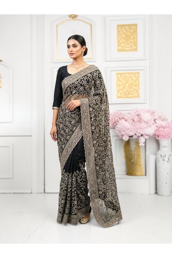 Georgette Party Wear Saree with Ready Blouse, Cultural Wear for Women