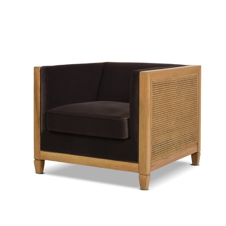 Georgia 34" Cane Rattan Tuxedo Armchair Deep Brown Performance Velvet