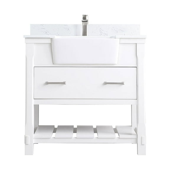 Georgia 36" Single Bathroom Vanity Set in White and Aosta White Composite Stone Top with White Farmhouse Basin without Mirror